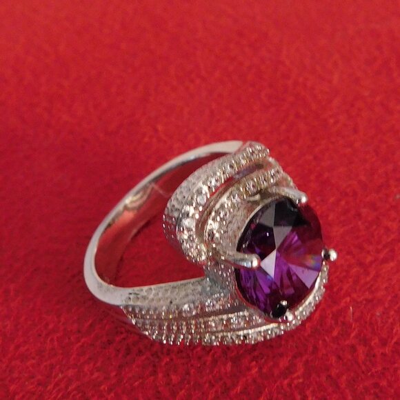 Ladies Genuine Amethyst 5.22 ctw & White Sapphire .925 Sterling Silver Ring - Picture 3 of 6